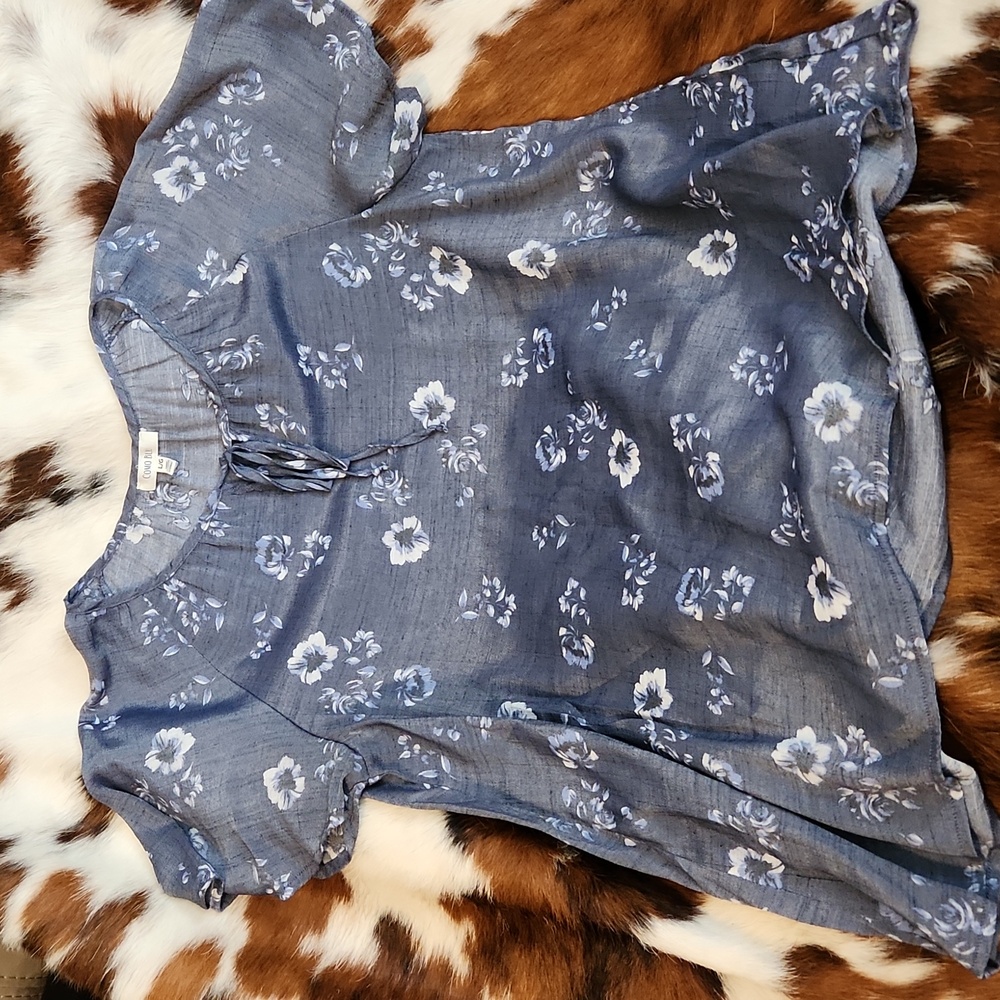 Como Blu Floral Blouse Sz Lg